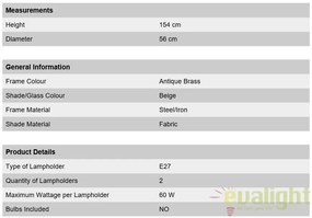 Lampadar / Lampa de podea stil clasic H154cm Tonia Stl 12-1100/2 Patina OR