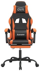 Scaun de gaming pivotant suport picioare negru oranj piele eco