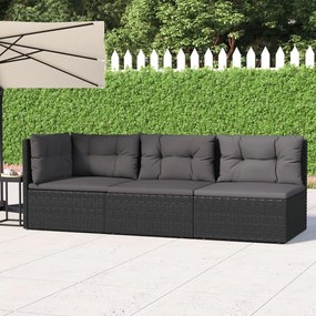 319592 vidaXL Set mobilier de grădină cu perne, 3 piese, negru, poliratan
