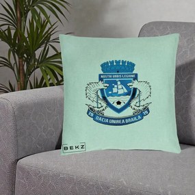 Perna Personalizata Dacia Unirea Braila 1919 Fotbal, 40x40 cm, Verde Menta, Husa Detasabila, Perna Inclusa, BEKZ®