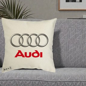 Perna Personalizata cu emblema Audi, 40x40 cm, Ecru, Husa Detasabila, Perna Inclusa, BEKZ®