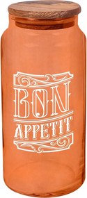 Borcan cu capac 503HRN1187, portocaliu/maro, sticla/lemn, 1400 ml
