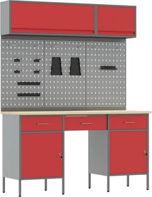 vidaXL Set de dulapuri de lucru cu sertar cu depozitare 8 pcs Roșu