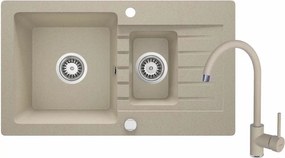 Set chiuveta bucatarie si baterie Deante Zorba finisaj bej 2 cuve 76x44cm