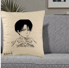 Perna Personalizata Levi Ackerman Inima, 40x40 cm, Bej, Husa Detasabila, Perna Inclusa, BEKZ®