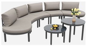 Set mobilier de grădină 5 locuri, 2 mese de cafea din sticlă securizată, perne și saltele confortabile, Gri