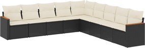 vidaXL Set mobilier de grădină cu perne, 9 piese, negru, poliratan