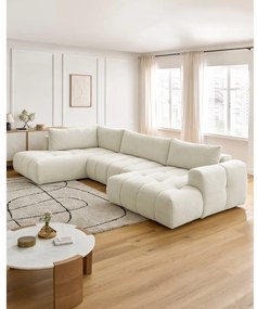 Colțar bej extensibil/cu spațiu de depozitare (cu colț pe partea stângă/în formă de "U") Fuji – Bobochic Paris