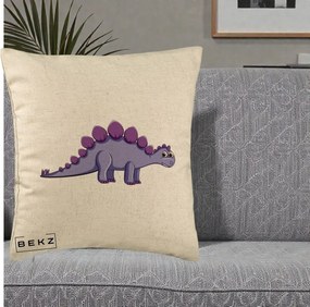 Perna Personalizata Stegozaur Mov, 40x40 cm, Bej, Husa Detasabila, Perna Inclusa, BEKZ®
