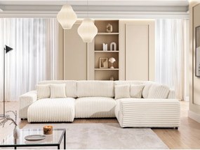 Colțar crem cu tapițerie din catifea reiată (cu colț pe partea dreaptă/în formă de "U") Justin – Ropez