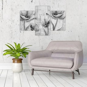 Tablou - Flori alb-negru pe fundal (90x60 cm)