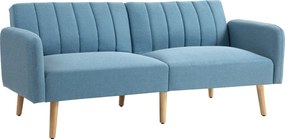 HOMCOM Canapea extensibilă pentru 2 persoane tapițată în material tip in sintetic cu spătar reglabil și brațere detașabile 173x75x73 cm Albastru | Aosom Romania