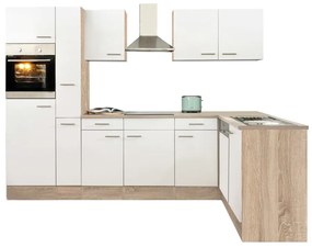 Mobilă de bucătărie de colț Yorki 310, corp din stejar Sonoma, cu față alb satinat