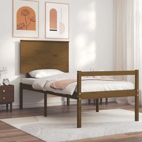 3195449 vidaXL Cadru de pat cu tăblie single, maro miere, lemn masiv