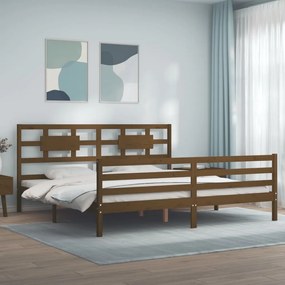 3194464 vidaXL Cadru pat cu tăblie, maro miere, 200x200 cm, lemn masiv