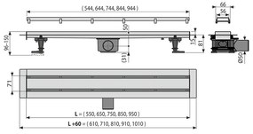 Set rigola de dus cu capac faiantabil, AlcaPlast, APZ13-DOUBLE9 FIT AND GO, 65 cm