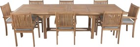 Set dining exterior din lemn de tec masiv, masă extensibilă 210–310 cm și 8 scaune, finisaj natural, „Java”