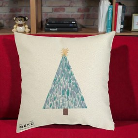Perna Decorativa Brad de Craciun Acrilic Albastru, 40x40 cm, Ecru, Husa Detasabila, Perna Inclusa, BEKZ®