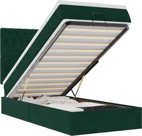 vidaXL Cadru de pat otoman cu saltele, catifea verde închis 90x190cm