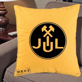 Perna Personalizata JUL Jiul Lupeni Fotbal, 40x40 cm, Galben, Husa Detasabila, Perna Inclusa, BEKZ®
