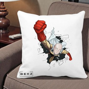 Perna Personalizata One Punch Man Saitama Pumn, 40x40 cm, Alba Mata, Husa Detasabila, Perna Inclusa, BEKZ®