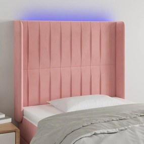 3124327 vidaXL Tăblie de pat cu LED, roz, 93x16x118/128 cm, catifea