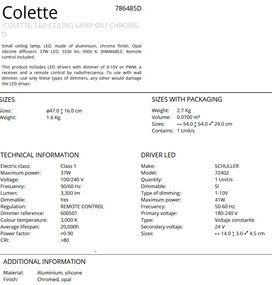 Lustra LED aplicata design ultra-modern, dimabila cu telecomanda, 47cm Colette crom