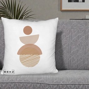 Perna Decorativa Geometric Boho Forme Terracotta, 40x40 cm, Alb Pufos, Husa Detasabila, Perna Inclusa, BEKZ®