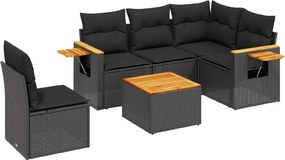 vidaXL Set mobilier de grădină cu perne, 6 piese, negru, poliratan