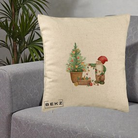 Perna Decorativa Pitic de Craciun cu Brad, 40x40 cm, Bej, Husa Detasabila, Perna Inclusa, BEKZ®