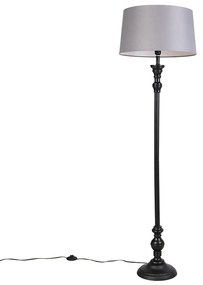 Lampă de podea neagră cu abajur din in gri 45 cm - Classico