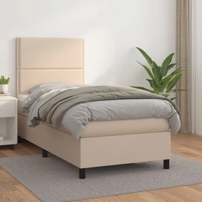 3142772 vidaXL Pat box spring cu saltea, cappuccino, 100x200cm piele ecologică