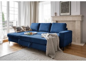 Colțar albastru închis extensibil cu tapițerie din catifea reiată (cu colț pe partea stângă ) Lofty Lilly – Miuform