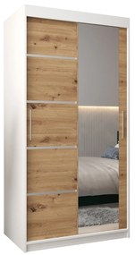 Dulap de haine 100 cm cu oglindă Verika 2 100 (alb + stejar artisan). 1063757