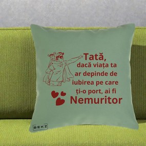 Cadou pentru Tata - Perna Personalizata Tata Nemuritor cu Fetita, 40x40 cm, Verde, Husa Detasabila, Perna Inclusa, BEKZ®