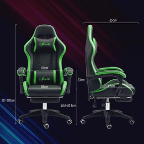 Vinsetto Scaun Gaming cu Înălțime Reglabilă, Scaun Gaming Ergonomic cu Spătar Rabatabil, 65x65x121-129 cm, Negru | Aosom Romania