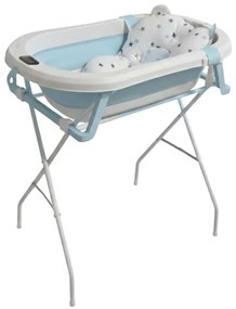 Cadita pliabila cu termometru electronic, hamac ajustabil,dop  si stand pliabil Kidizi Folda albastru certificat EN71, include furtun scurgere si baza antialunecare, 0-24 luni
