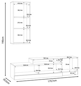 Ansamblu comoda TV Halmi alb stejar 180x39x190 cm