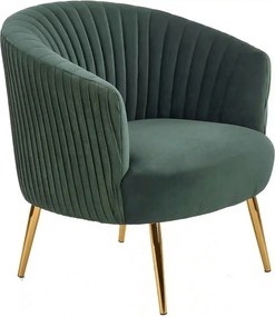 Fotoliu cafenea CROWN, verde inchis/auriu, stofa catifelata/otel, 78x7