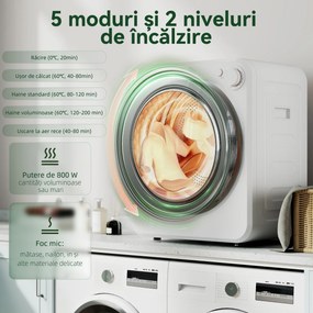 HOMCOM Uscător portabil de rufe 4 kg, încărcare frontală, 2 trepte de putere 800 W/400 W, 240 V, compact pentru apartament, rulote și casă, alb | Aosom Romania