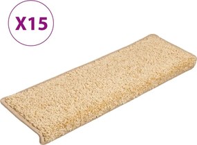 vidaXL Covorașe pentru scări, 15 buc., 65x21x4 cm, margini dreptunghiulare, crem