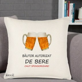 Perna Decorativa Bautor Autorizat de Bere, 40x40 cm, Crem Reliefat, Husa Detasabila, Perna Inclusa, BEKZ®