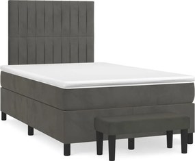 vidaXL Pat box spring cu saltea, gri închis, 120x200 cm, catifea