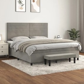 3137911 vidaXL Pat box spring cu saltea, gri deschis, 160x200 cm, catifea