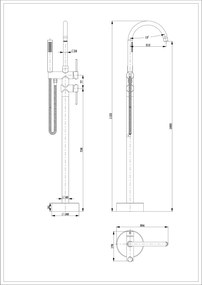 Baterie pentru cada freestanding cu montaj pe pardoseala, alama, auriu