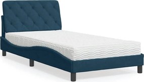 vidaXL Pat cu saltea, albastru, 100x200 cm, catifea