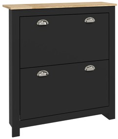 HOMCOM Dulap pantofi 2 uși rabatabile 2 compartimente mânere cochilie metal 79 x 23 x 90,5 cm negru stejar | Aosom Romania