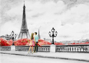 Tablou pe sticlă îndrăgostiții în Paris (70x50 cm)