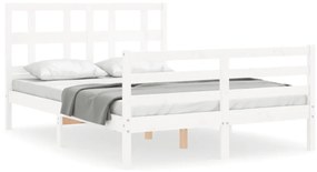 3194832 vidaXL Cadru de pat cu tăblie, alb, 140x200 cm, lemn masiv