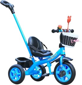 Tricicleta cu pedale si maner parental pentru copii 2-5 ani, NBW, cos tip rachita cu fundita si cos spate, Albastru